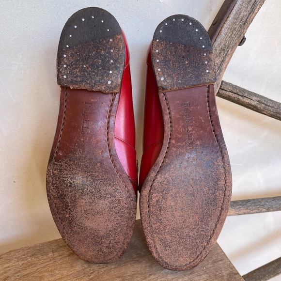 RALPH LAUREN Vtg 80’s Red Leather Loafers Sz 6B Mint RARE Handmade in Maine USA! - Picture 11 of 12
